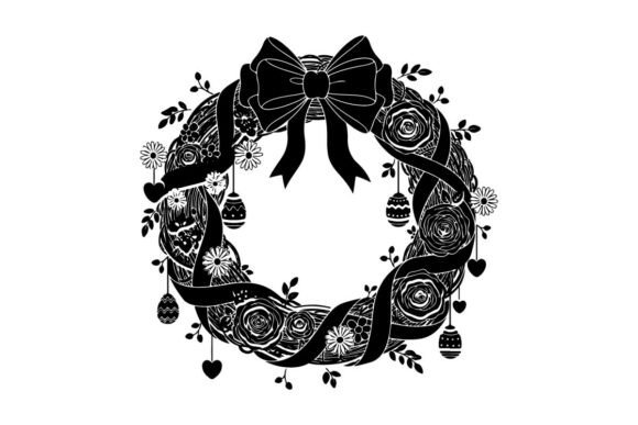 Black and White Christmas Wreath with Bo Illustrations