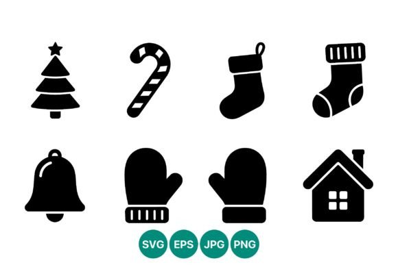 Black Christmas Icons: Tree & Candy Cane Illustrations