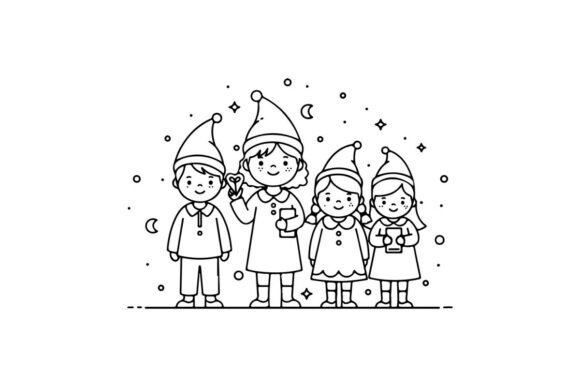 Children Caroling Christmas Joy Flat Des Illustrations