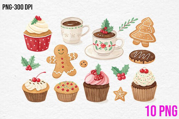 Christmas Dessert Set Clipart PNG & Illustrations