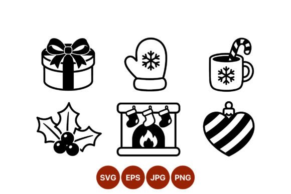 Christmas Holiday Black and White Icons: Editorial Illustrations