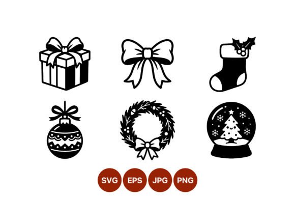 Christmas Icons Black White Gift Bow Illustrations