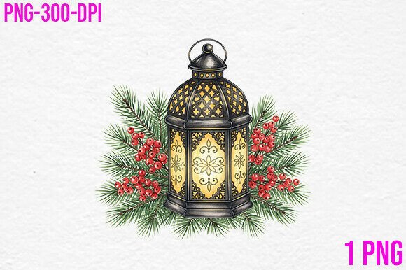 Christmas Lantern with Pine PNG: Festive Illustrations