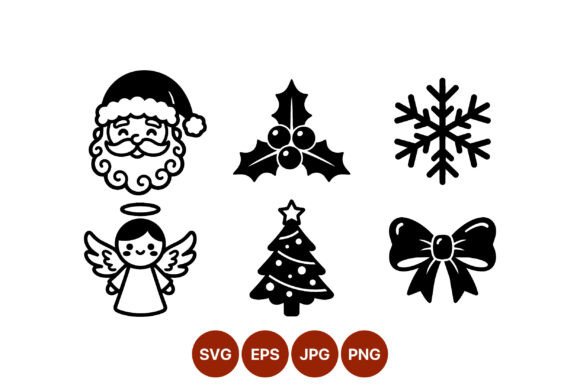 Christmas Santa Angel Holly Snowflake Illustrations