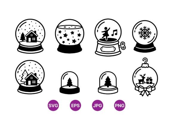 Christmas Snow Globe Clipart Set & Illustrations