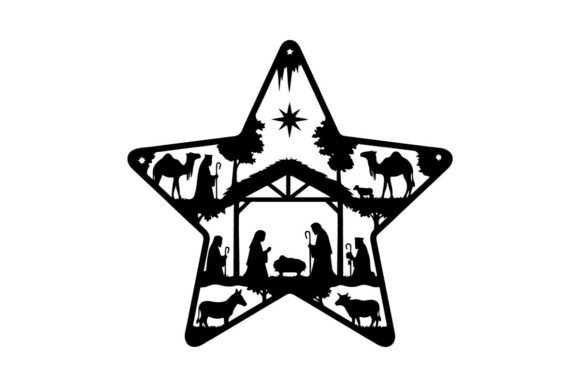 Christmas Star Silhouette Nativity Scene Illustrations