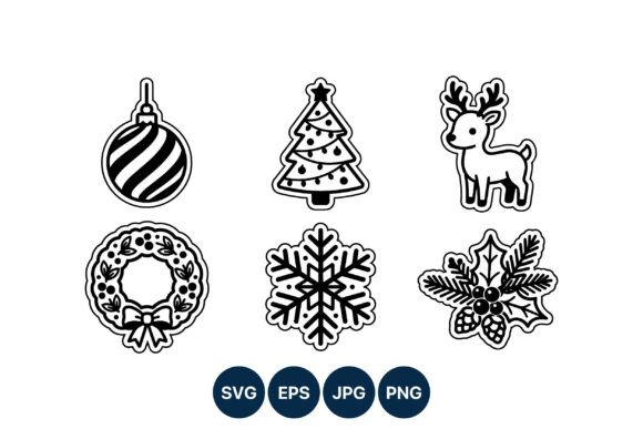 Christmas Tree Reindeer Wreath Holly Illustrations