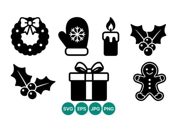 Christmas Wreath Mitten Candle Gift Illustrations