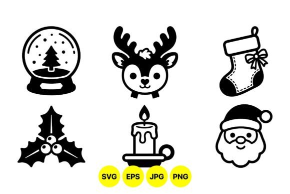 Cute Black Christmas Clipart Set Illustrations