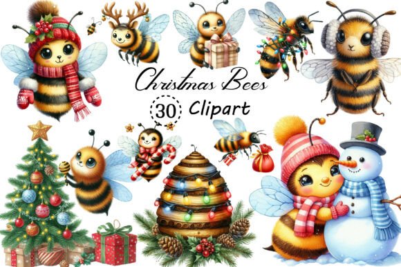 Cute Cartoon Christmas Bees Clipart Freebies