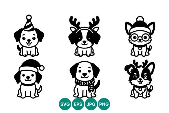 Cute Puppies Christmas Vector Art for Illustrations
