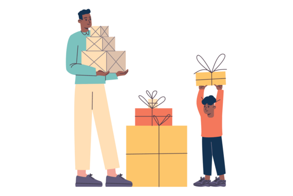 Father and Son Wrapped Christmas Present: Illustrations Review