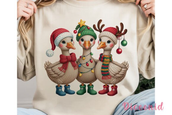 Knitted Christmas Geese PNG Clipart & Illustrations