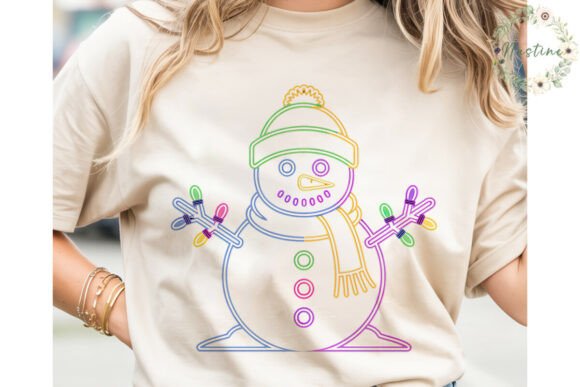 Neon Christmas Snowman PNG Clipart & Illustrations