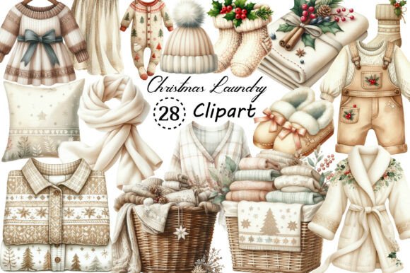 Neutral Christmas Laundry Clipart Freebies