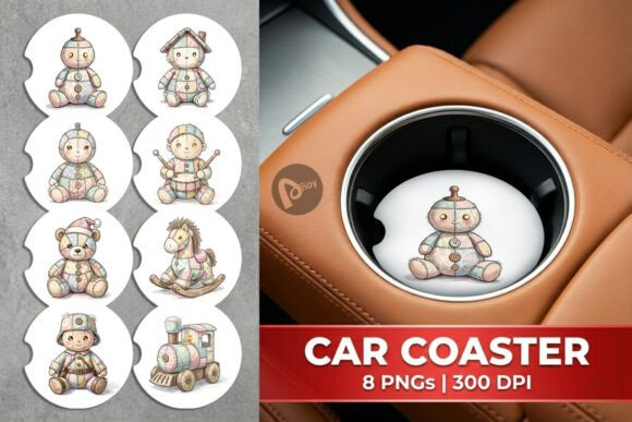 Patchwork Christmas Toy Car Coaster Illustrations
