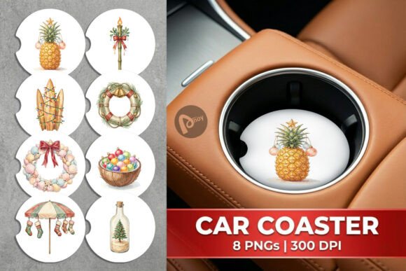 Retro Coastal Christmas Car Coaster PNG: Illustrations