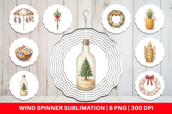 Retro Coastal Christmas Wind Spinner PNG: Illustrations for Sellers