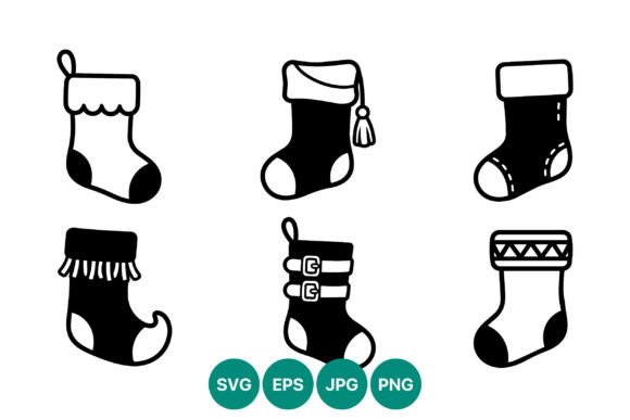 Reviewing Christmas Stockings Icons Black and Illustrations