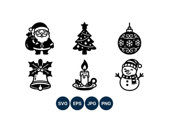 Santa Christmas Tree Snowman Line Art Illustrations