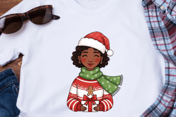 Smiling Brown Skinned Woman in Christmas Illustrations