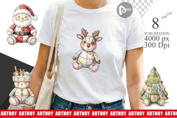 Vintage Christmas Patchwork Sublimation Illustrations