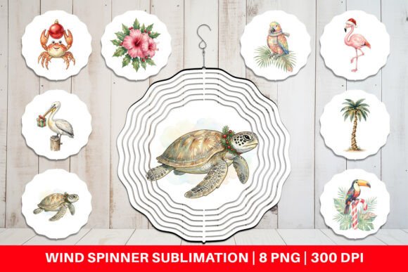 Vintage Tropical Christmas Wind Spinner Illustrations